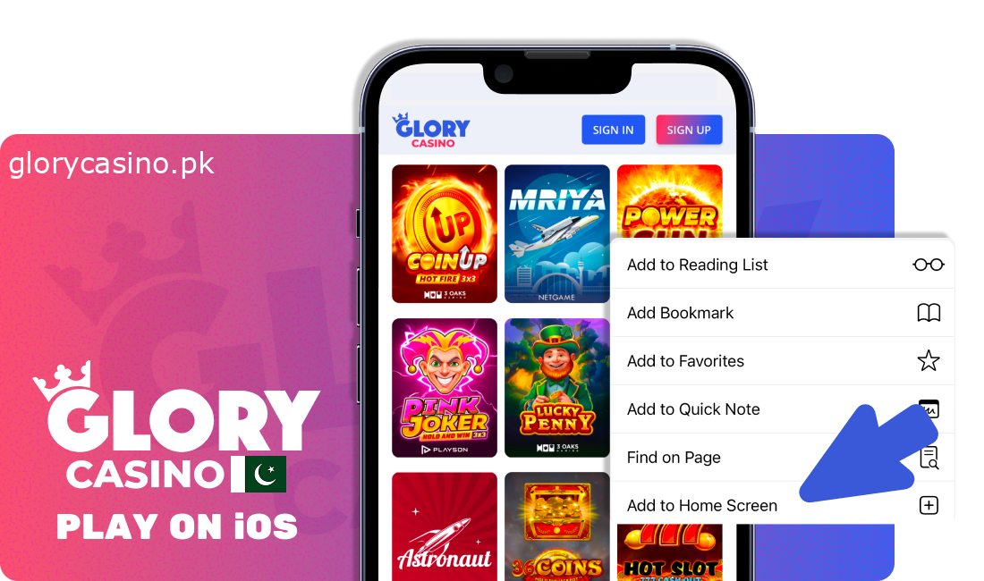 Instructions to download the Glory Casino app on IOS in Pakistan