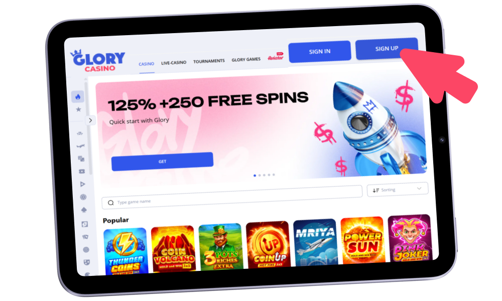 Initiate Registration for Glory Casino website