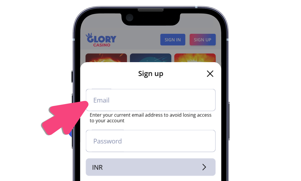 Enter personal information on smartphone to register at Glory Casino