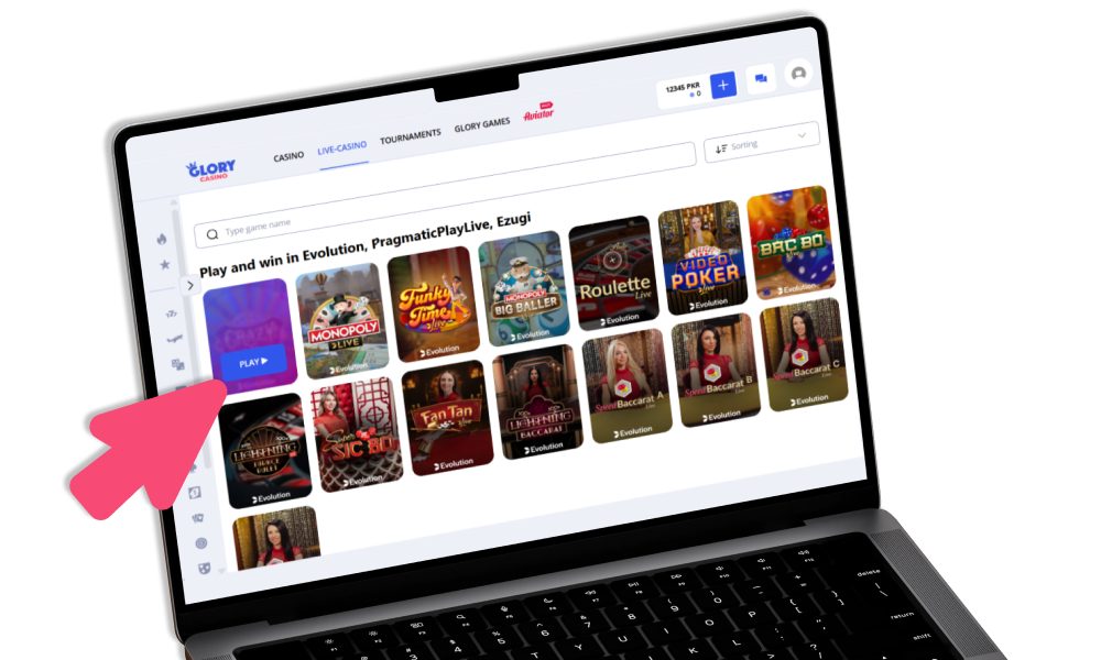 Start playing Crazy Time at Glory Casino Pakistan