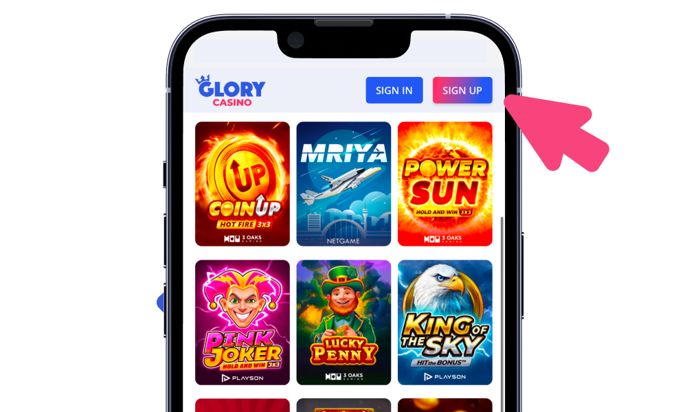 Click the ‘Register’ button in the Glory Casino app